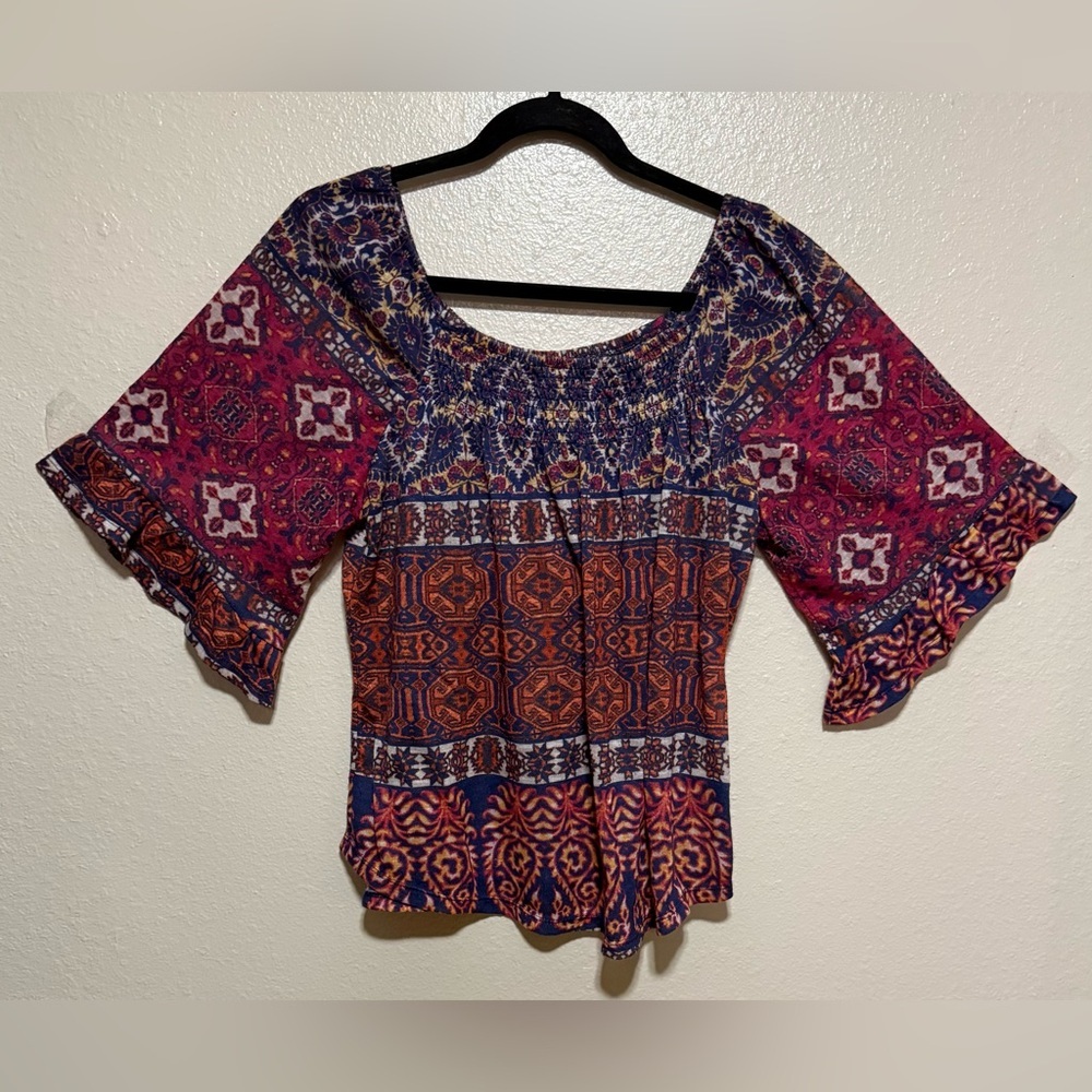 Live Let Live Boho Off Shoulder Top M | Peasant Blouse Festival Bohemian Shirt - Picture 2 of 4